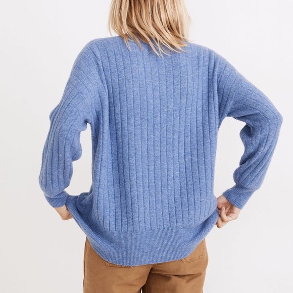 Madewell Heather Sky Blue Bowden Henley Sweater in Coziest Alpaca Yarn Small - Picture 2 of 10